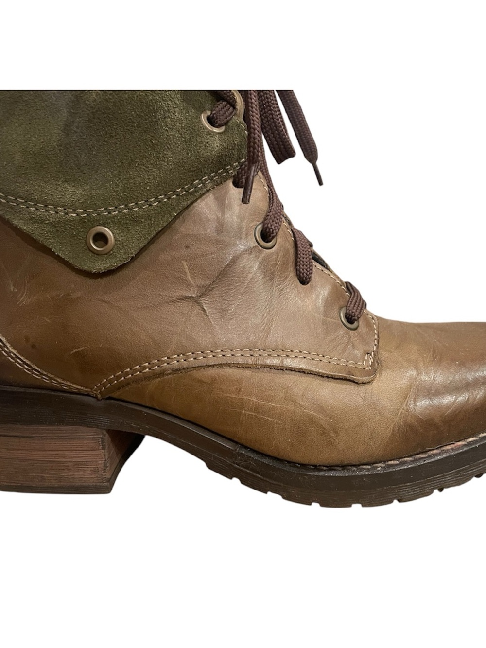 Dromedaris Women's Two-Tone Brown & Olive Lace-Up Kara Boots